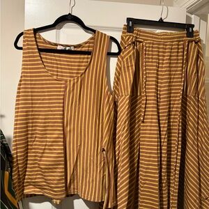 Striped Yellow and Brown Tank Top and capris